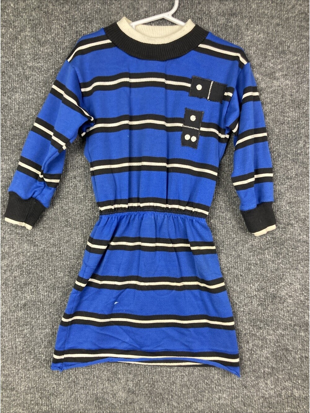 Florence Eiseman Girls Size 5 Royal Blue Striped L/S Domino Dress Vintage 80s